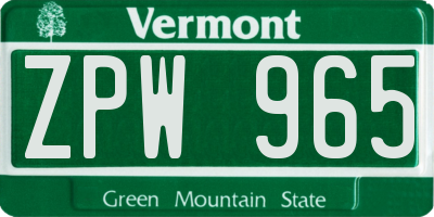 VT license plate ZPW965