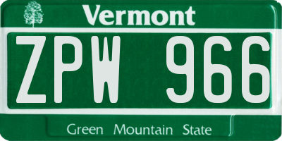 VT license plate ZPW966