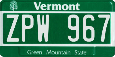 VT license plate ZPW967