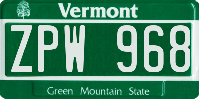 VT license plate ZPW968
