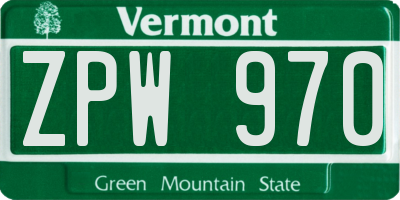 VT license plate ZPW970
