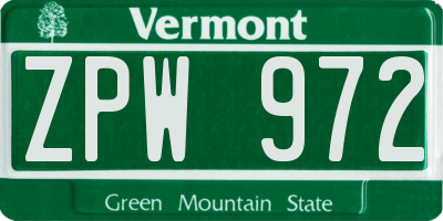VT license plate ZPW972