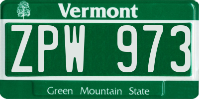 VT license plate ZPW973