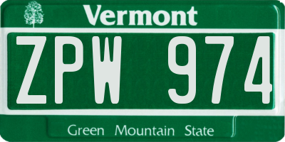 VT license plate ZPW974