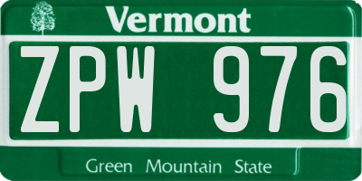 VT license plate ZPW976