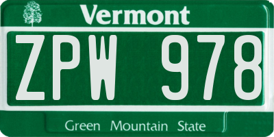 VT license plate ZPW978