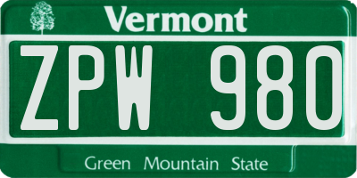 VT license plate ZPW980