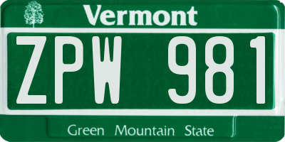 VT license plate ZPW981