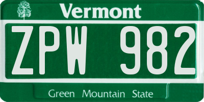 VT license plate ZPW982