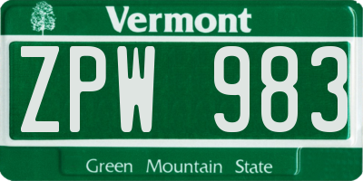 VT license plate ZPW983