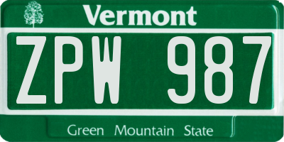 VT license plate ZPW987