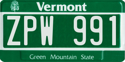 VT license plate ZPW991