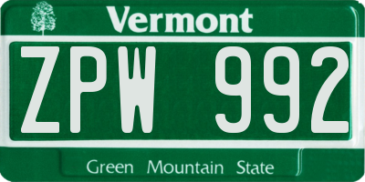 VT license plate ZPW992
