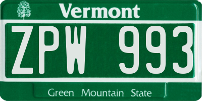 VT license plate ZPW993