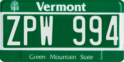 VT license plate ZPW994