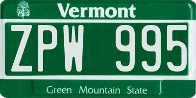 VT license plate ZPW995
