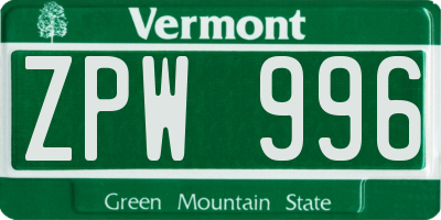 VT license plate ZPW996