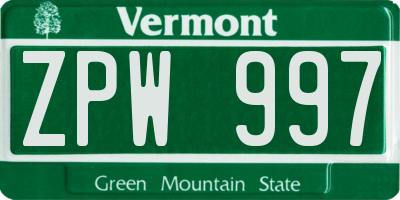 VT license plate ZPW997