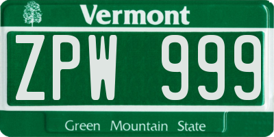 VT license plate ZPW999