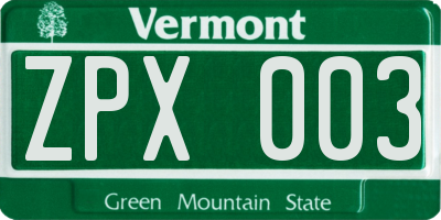 VT license plate ZPX003