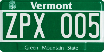 VT license plate ZPX005