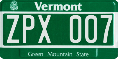 VT license plate ZPX007