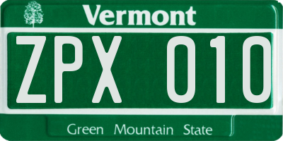 VT license plate ZPX010