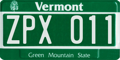 VT license plate ZPX011