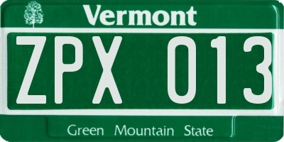 VT license plate ZPX013