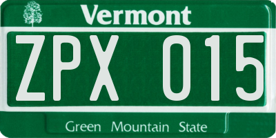 VT license plate ZPX015