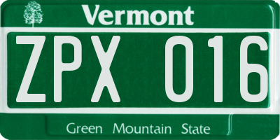 VT license plate ZPX016