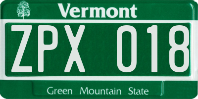 VT license plate ZPX018