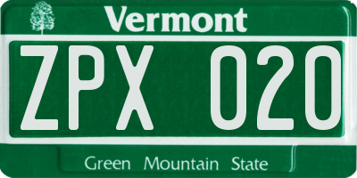 VT license plate ZPX020