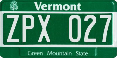 VT license plate ZPX027