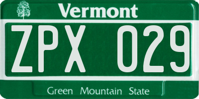 VT license plate ZPX029