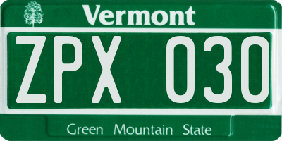 VT license plate ZPX030