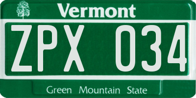 VT license plate ZPX034