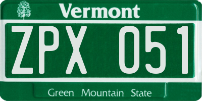 VT license plate ZPX051