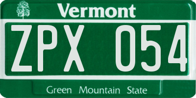 VT license plate ZPX054