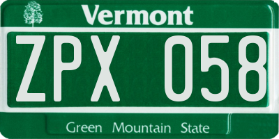 VT license plate ZPX058