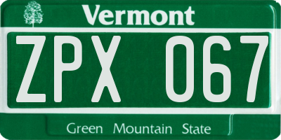 VT license plate ZPX067
