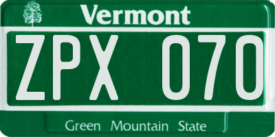 VT license plate ZPX070