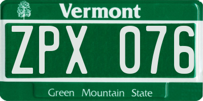 VT license plate ZPX076