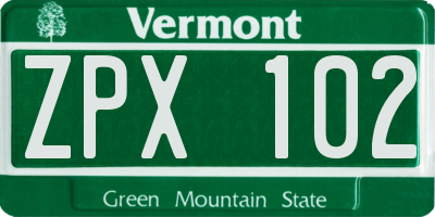VT license plate ZPX102