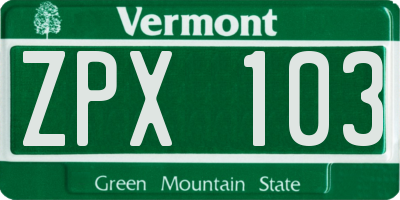 VT license plate ZPX103
