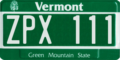 VT license plate ZPX111