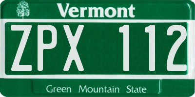 VT license plate ZPX112