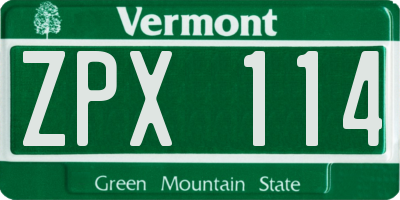 VT license plate ZPX114