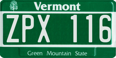 VT license plate ZPX116
