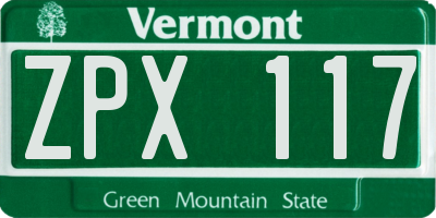 VT license plate ZPX117